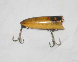 VINTAGE FISHING LURE WOODEN HEDDON BABY LUCKY 13 PERCH SCALE PIN EYES 3