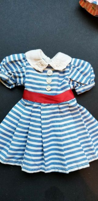 Vintage 1950,  S Horizontal Blue Stripe Dress With Red Sash Fits 16 " Slim Dolls