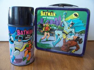 Vintage 1966 Batman & Robin Lunch Box & Thermos Rare Matching Set