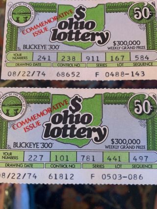 1974 A Total Of 2 Ohio Lottery Tickets Marked Commemorative Issue Rare