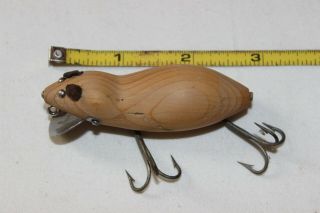 Vintage Heddon Meadow Mouse Fishing Lure Natural Wood Leather Ears No Tail