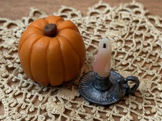 Vintage Miniature Dollhouse ARTISAN Fall Decor Real Wicked Candle Melted Pumpkin 2
