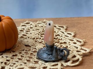 Vintage Miniature Dollhouse ARTISAN Fall Decor Real Wicked Candle Melted Pumpkin 3