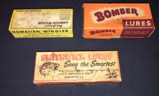 3 Vintage Lure  Boxes Only.  Smithwick Lures,  Bomber