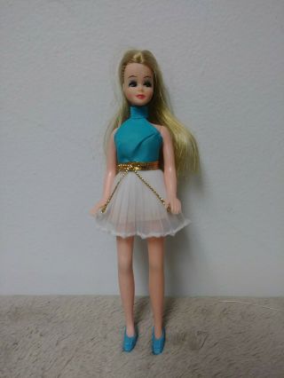 Vtg Topper Dawn 6 " Doll K11a Blonde Hair Blue/white Dress W/panties And Shoes