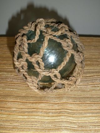 Vintage Antique Hand Blown Glass Float With Rope Unknown Origin