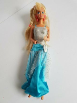 Barbie Doll Blue Ball Gown And Pink Earrings Blonde Vintage