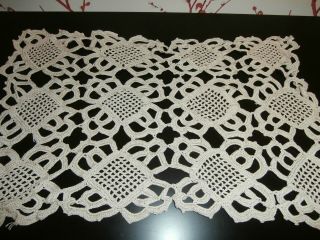 Vintage Beige Cotton Hand Crochet Lace Table Runner 19 " X 13 "