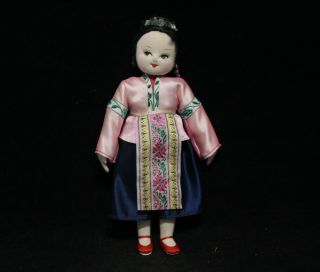 Vintage Asian Cloth Costume Doll In Silk Dress