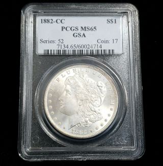1882 Cc Us Morgan Silver $1 One Dollar Pcgs Ms65 Gsa Rare Key Date Coin Zg4714