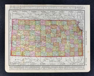 1895 Rand Mcnally Map - Kansas - Topeka Lawrence Wichita Lyons Hays Hutchinson