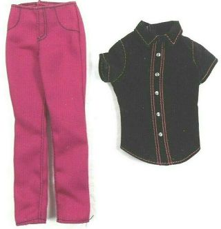 Vintage Barbie Ken Fashionista Purple Pants & Black Suede Shirt W/purple Stitch