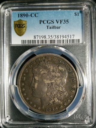 1890 - Cc Morgan Silver Dollar Tailbar Pcgs Vf 35.  Very Rare As (1885 - Cc 1893 - Cc)