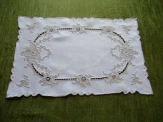 Vintage Madeira Tray Cloth - Hand Embroidered - Linen