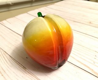 Vintage Hand Blown Glass Peach Fruit Made In Italy Life Sized