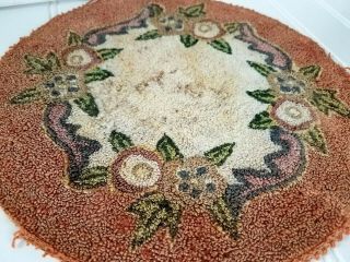 Antique Vtg Needle Punch Doily Candle Mat Miniature Doll House Hooked Area Rug