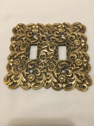 Vintage Brass Double Light Switch Cover Plate Ornate