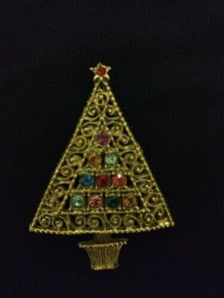 Vintage Christmas Tree Brooch - Antique Gold Look - Piece