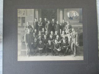 Antique 1915 B/w Cabinet Photo Group Of Men In Front Of Building Haven Conn