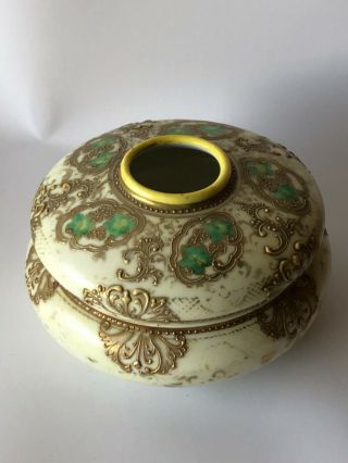 Antique " Hand - Painted Nippon Gold Gilt Hair Receiver Victorian Era