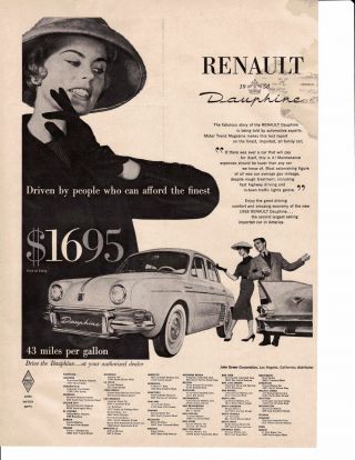 1958 Renault Dauphine Rare Print Ad