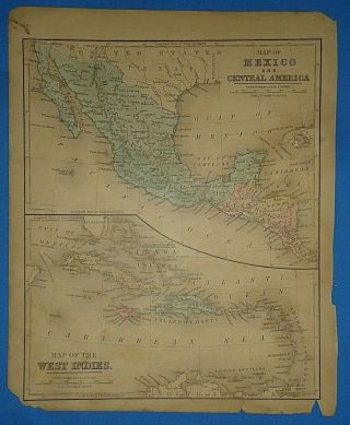 Vintage 1868 Caribbean - Mexico - Central America Map Old Antique Map