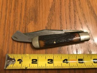 Rare Vintage Marbles Folding Safety Hunting Knife With Stag Handle And Sheath