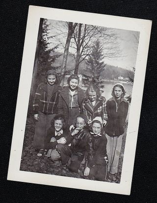 Vintage Antique Photograph Group Of Women Bundled Up By Lake
