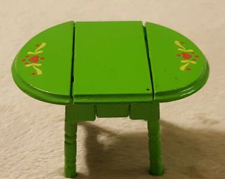 Vintage Mattel The Littles Dollhouse Table Drop Leaf Green Floral Die Cast Metal
