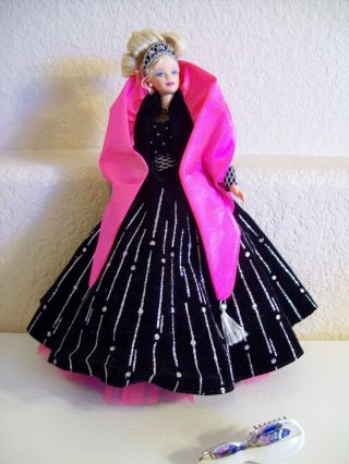 Mattel 1998 Happy Holidays Barbie Doll Special Edition Black Silver & Pink Gown
