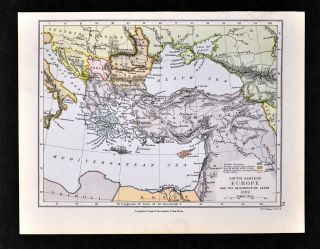 1892 Map Of Europe Greece Turkey Balkans Serbia Bosnia Romania Constantinople
