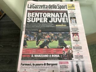 La Gazzetta Dello Sport.  Manchester City V Juventus.  September 2015.  Rare