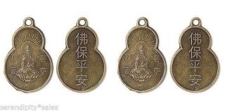 25 Quan Yin Focal Pendant Charm Antique Brass Finish 2 - Sided 33x22mm Blessings