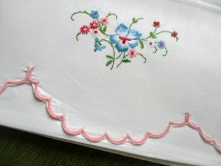 Pr.  Vintage Pillowcases - Embroidery Decoration - White Cotton -