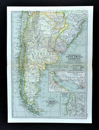 1902 Century Map - Argentina Chile Uruguay Buenos Aires Santiago South America