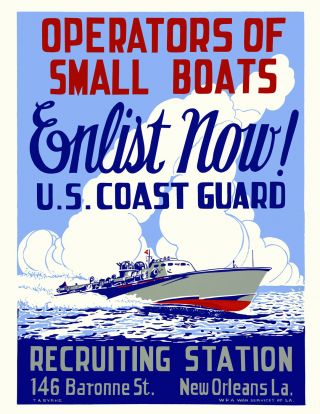 1941 - 1943 Enlist Now Us Coast Guard Vintage Poster Art Print 8.  5 " X 11 " Reprint