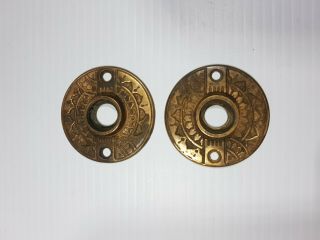 Set Of 2 Antique Ornate Brass Rosette Door Knob Backplate Vintage Hardware