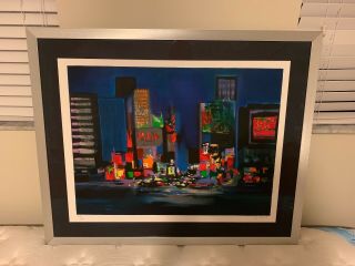 Marcel Mouly Large Hand Signed Color Lithograph Times Square York Rare Art