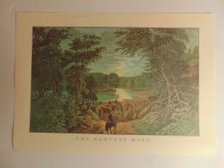 Vintage Currier & Ives Calendar Page Lithograph Reprint The Harvest Moon