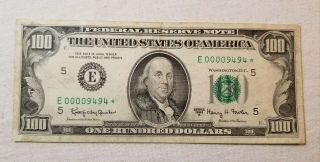 Rare Low Serial Number 9494 Hundred Dollar Bill ($100) Star Note Series 1963a