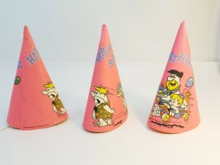 3 Flintstones Vintage Cone Hats 1969 60s Birthday Party Favors Barney Fred