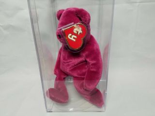Authenticated Ty Beanie Baby Rare Old Face Of Magenta Teddy 1st/1st Gen Mwnmt