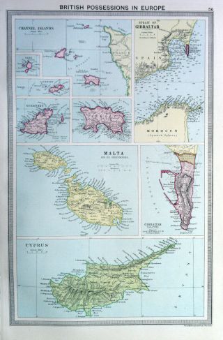 Map Of British Cyprus Malta Gibraltar Jersey 1930 Antique Large George Philip