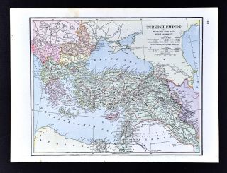 1891 Watson Atlas Map - Turkish Empire - Turkey Greece Iraq Syria Contantinople