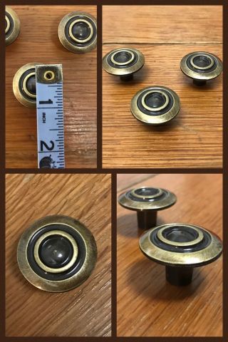 3 Knobs Bullseye Antique Brass Round Pulls Cabinet Drawer Mid Century Vintage