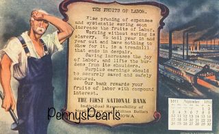 Advertising Postcard 1911 Calendar The First National Bank Fonda Iowa Antique