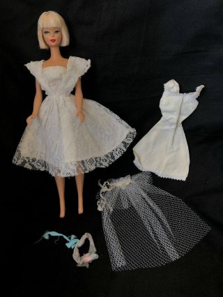 Vintage Barbie Doll Clothes Clone Wedding Gown Lace Dress Veil Slip Garter Belt