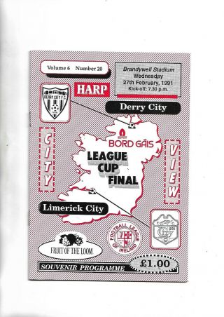 Rare 1991 Fai League Cup Final Derry City V Limerick