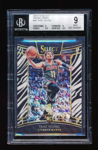Bgs 9 Trae Young 2018 - 19 Panini Select Zebra Prizm Parallel Rc Rooke Rare