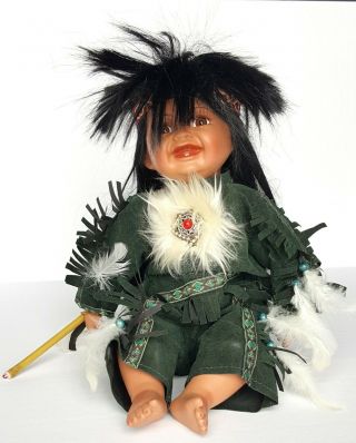 Vintage Porcelain Little Laughing Native American Girl Collectible Doll 15 "